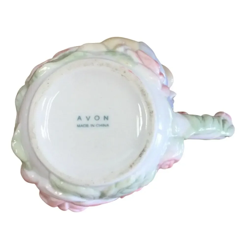Avon Collectible Angel Rose Tea Cup Mug Cherub Embossed Pink Porcelain Floral